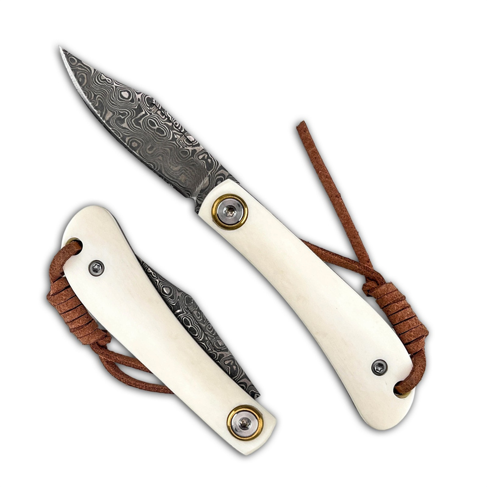 Vintage Collectible Knife - Compact vintage Damascus vouwmes, handvat van