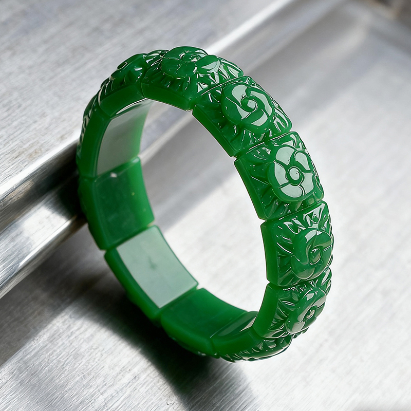 Vintage Collectible Item - Echte Jade Bloem Armband Designer Vintage